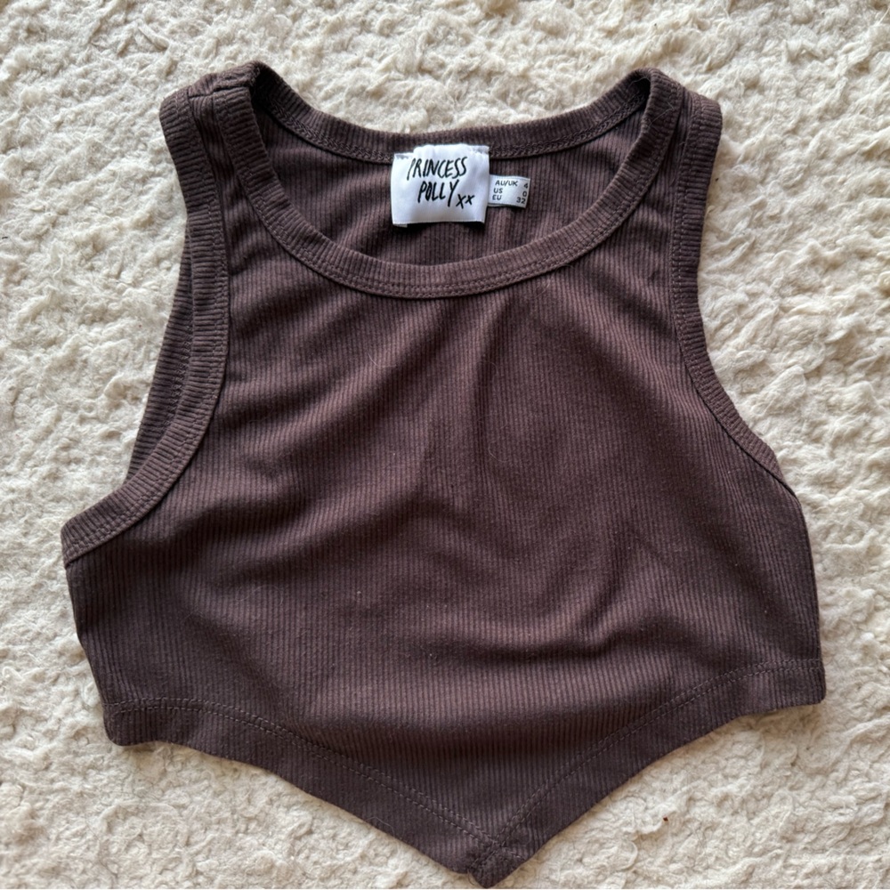 Princess Polly Brown Ribbed Crop Top